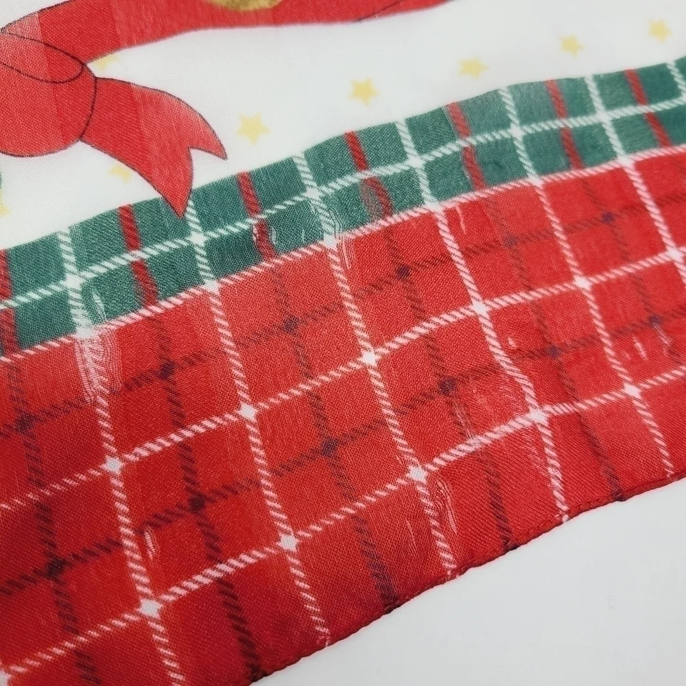 Avon | Vintage White Square Christmas Teddy Themed Scarf/Handkerchief (One Size)